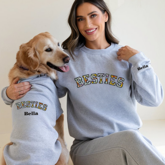 Matching Besties Applique Embroidered Sweatshirt, Custom Dog Lover Dog Mom Gift