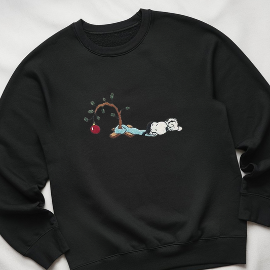 Embroidered Cartoon Christmas Sweatshirt, Cute Dog Festive Sweatshirts, Christmas Tree Pullover, Lovely Winter Outfits