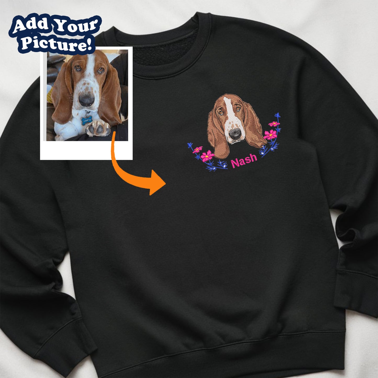 Upload Photo Dog Flora Embroidered Matching Shirts, Dog Mom Dog Dad Memorial Gift