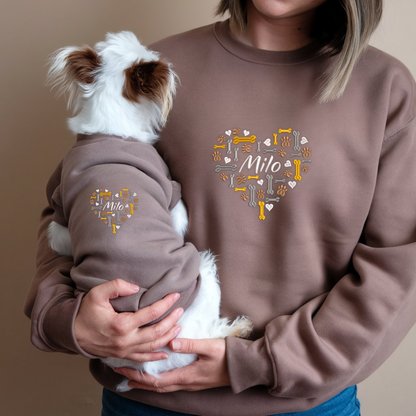 Dog Paws Heart Custom Embroidered Sweatshirt, I Love Dog Matching Hoodie For Women Men