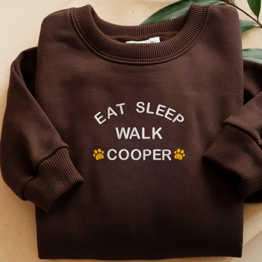 Eat Sleep Walk Dog Custom Embroidered Sweatshirt, Dog Mom Gift, Funny Dog Matching Shirt