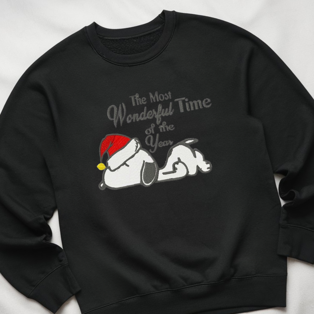 Embroidered Cartoon Christmas Sweatshirt, Cute Dog Festive Sweatshirts, Merry Christmas Pullover