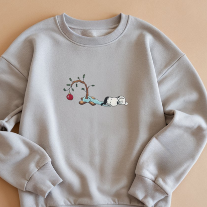 Embroidered Cartoon Christmas Sweatshirt, Cute Dog Festive Sweatshirts, Christmas Tree Pullover, Lovely Winter Outfits