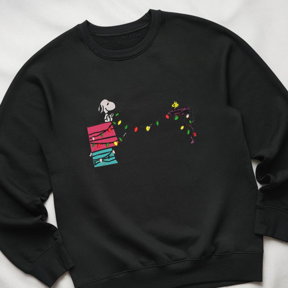 Embroidered Cartoon Christmas Sweatshirt, Cute Dog Festive Sweatshirts, Merry Christmas Pullover, Perfect Couple Outfits, Christmas Gifts for Lover