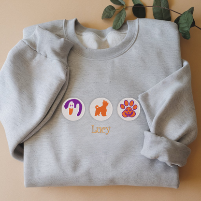 Custom Halloween Dog Silhouette Embroidered Matching Sweatshirt, Dog Mom Gift