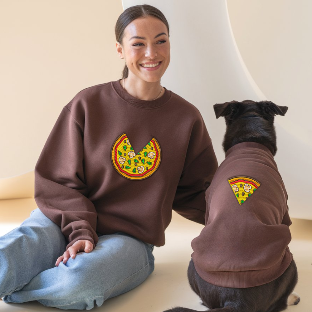 Pizza Slice Matching Embroidered Hoodie For Women Men, Dog Mom Gift, Dog Lover Sweatshirt