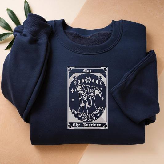 The Guardian Custom Dog Line Art Tarot Card Embroidered Matching Sweatshirt