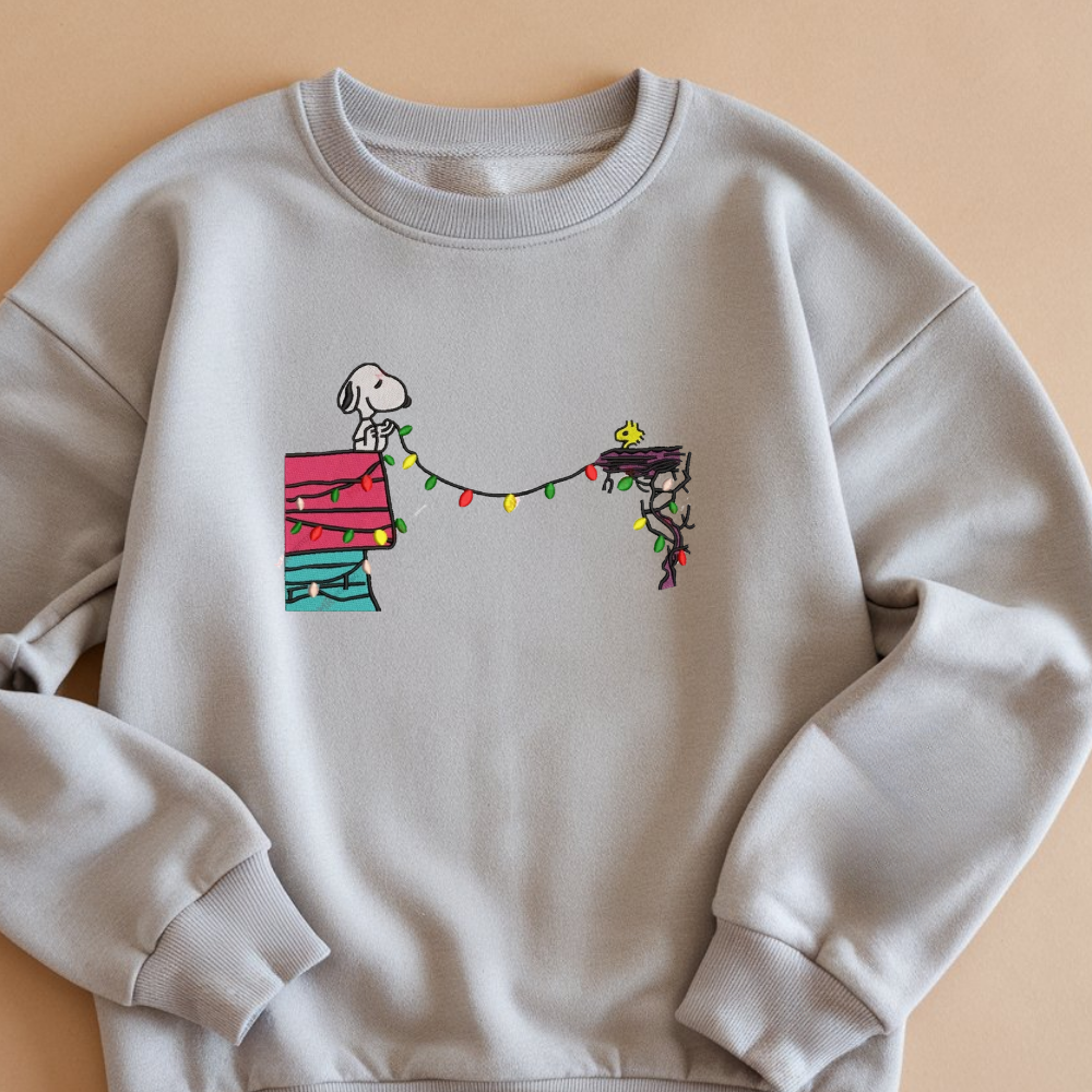 Embroidered Cartoon Christmas Sweatshirt, Cute Dog Festive Sweatshirts, Merry Christmas Pullover, Perfect Couple Outfits, Christmas Gifts for Lover