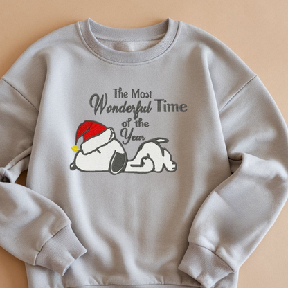 Embroidered Cartoon Christmas Sweatshirt, Cute Dog Festive Sweatshirts, Merry Christmas Pullover