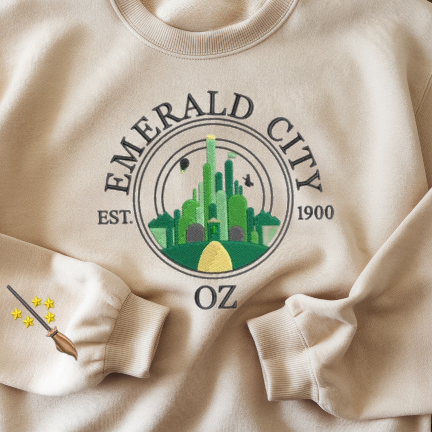 Wizard of Oz Shirt, Embroidered Emerald City Oz Sweatshirt, Elphaba, Glinda, Broadway Musical Theater Gift Elphaba and Glinda Crewneck Hoodie, Wizard of Oz Gift, Defy Gravity Shirt