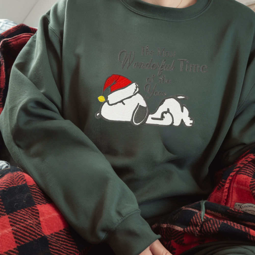 Embroidered Cartoon Christmas Sweatshirt, Cute Dog Festive Sweatshirts, Merry Christmas Pullover