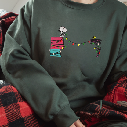 Embroidered Cartoon Christmas Sweatshirt, Cute Dog Festive Sweatshirts, Merry Christmas Pullover, Perfect Couple Outfits, Christmas Gifts for Lover