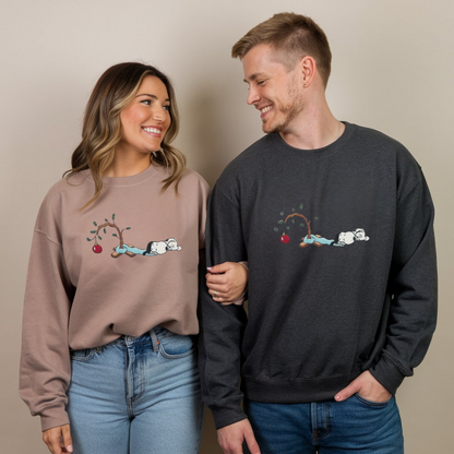 Embroidered Cartoon Christmas Sweatshirt, Cute Dog Festive Sweatshirts, Christmas Tree Pullover, Lovely Winter Outfits