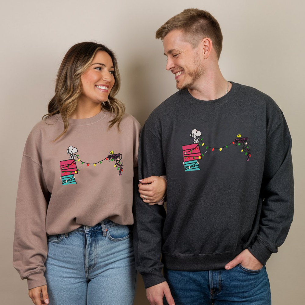 Embroidered Cartoon Christmas Sweatshirt, Cute Dog Festive Sweatshirts, Merry Christmas Pullover, Perfect Couple Outfits, Christmas Gifts for Lover