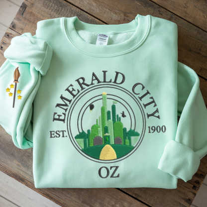 Wizard of Oz Shirt, Embroidered Emerald City Oz Sweatshirt, Elphaba, Glinda, Broadway Musical Theater Gift Elphaba and Glinda Crewneck Hoodie, Wizard of Oz Gift, Defy Gravity Shirt