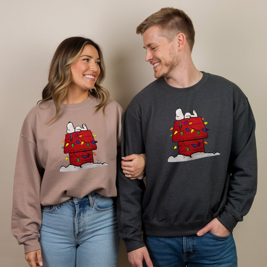 Embroidered Cartoon Christmas Sweatshirt, Cute Dog Festive Sweatshirts, Merry Christmas Pullover