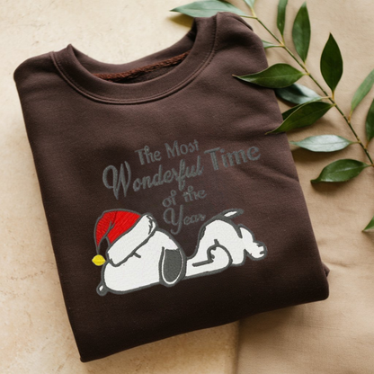 Embroidered Cartoon Christmas Sweatshirt, Cute Dog Festive Sweatshirts, Merry Christmas Pullover