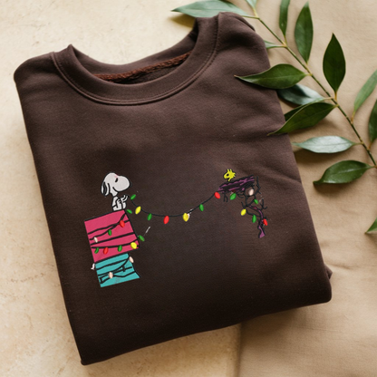 Embroidered Cartoon Christmas Sweatshirt, Cute Dog Festive Sweatshirts, Merry Christmas Pullover, Perfect Couple Outfits, Christmas Gifts for Lover