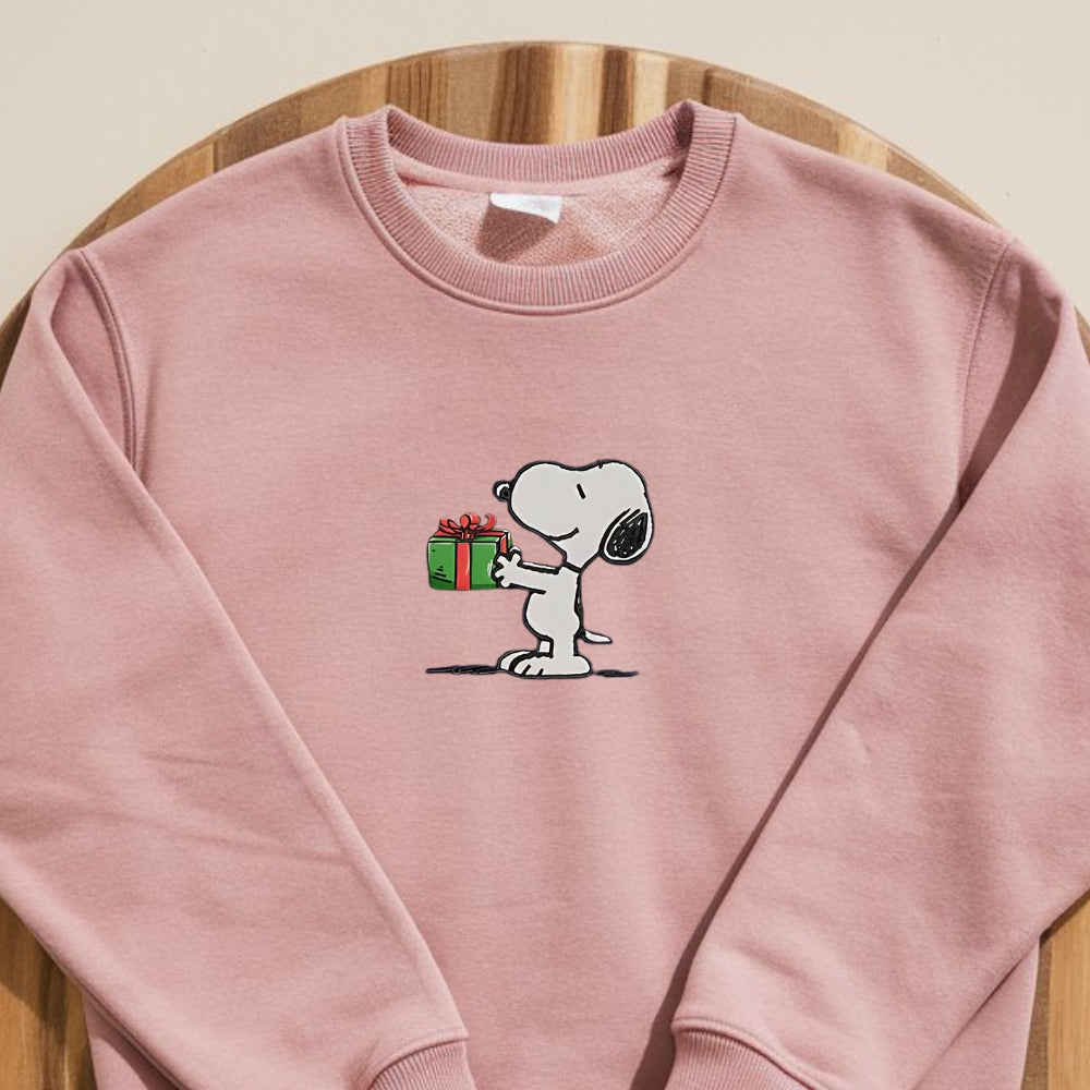 Embroidered Peanuts Christmas Sweatshirt, Vintage Cartoon-Inspired Sweater, Cute Snoopy Holiday Pullover, Christmas Gift Exchange Sweatshirt