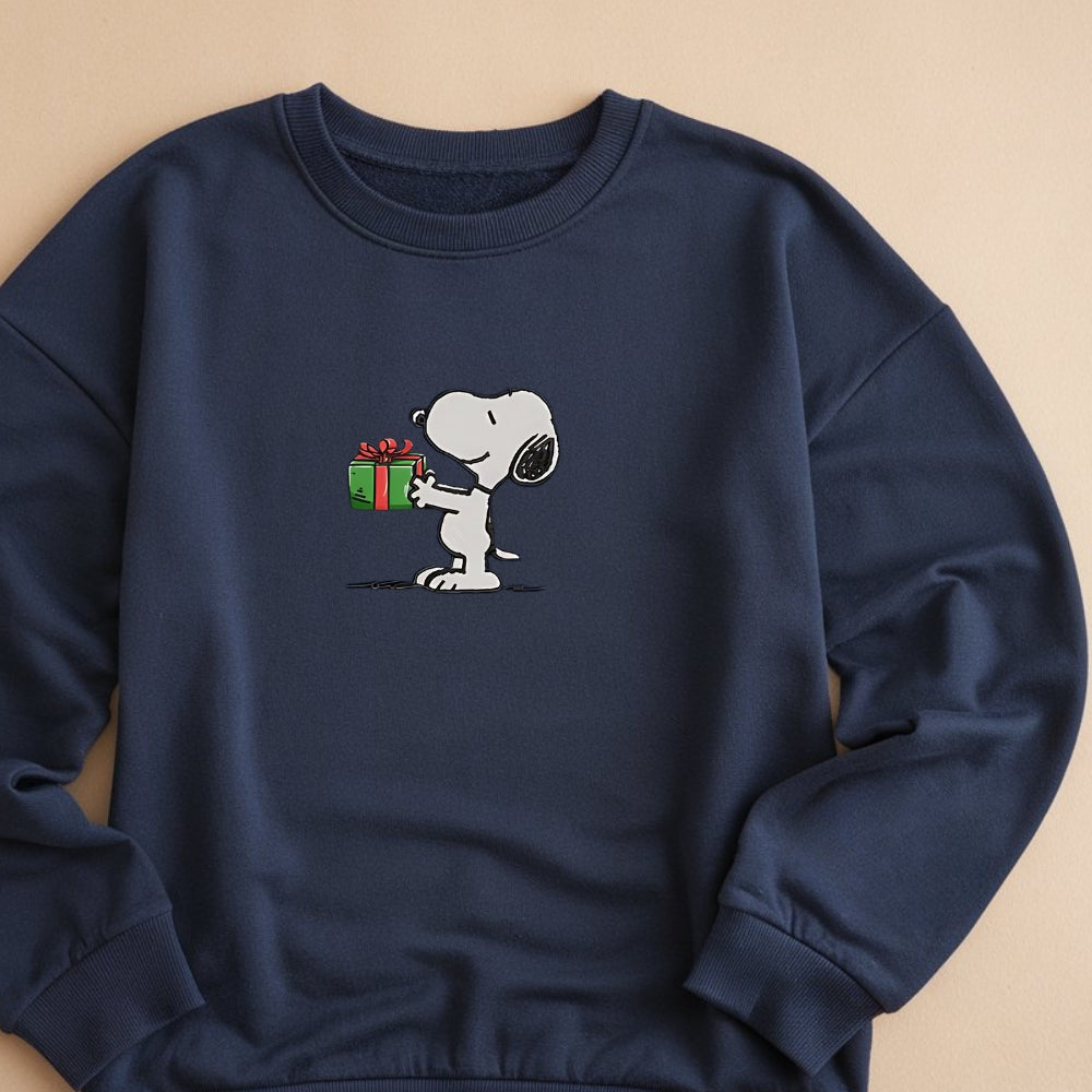 Embroidered Peanuts Christmas Sweatshirt, Vintage Cartoon-Inspired Sweater, Cute Snoopy Holiday Pullover, Christmas Gift Exchange Sweatshirt