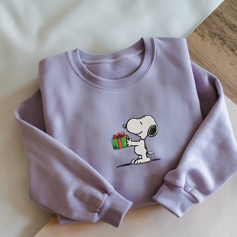 Embroidered Peanuts Christmas Sweatshirt, Vintage Cartoon-Inspired Sweater, Cute Snoopy Holiday Pullover, Christmas Gift Exchange Sweatshirt