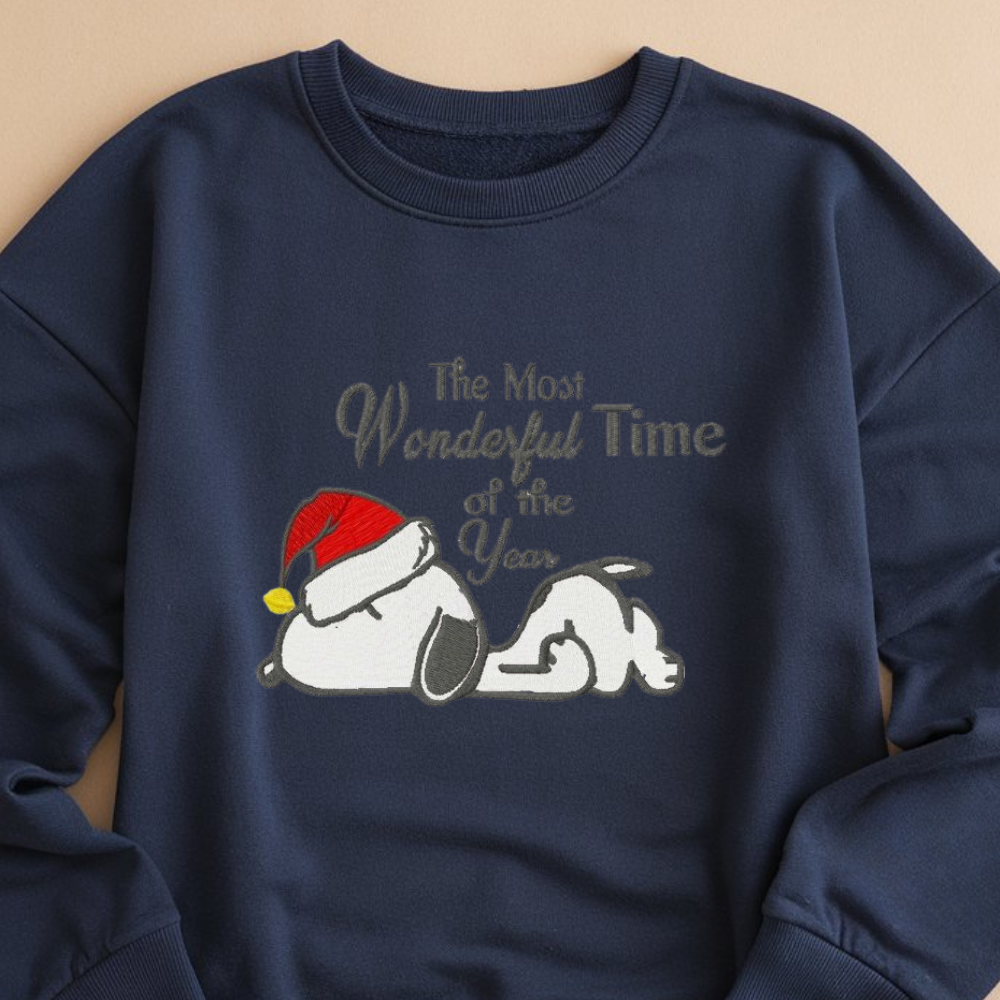 Embroidered Cartoon Christmas Sweatshirt, Cute Dog Festive Sweatshirts, Merry Christmas Pullover