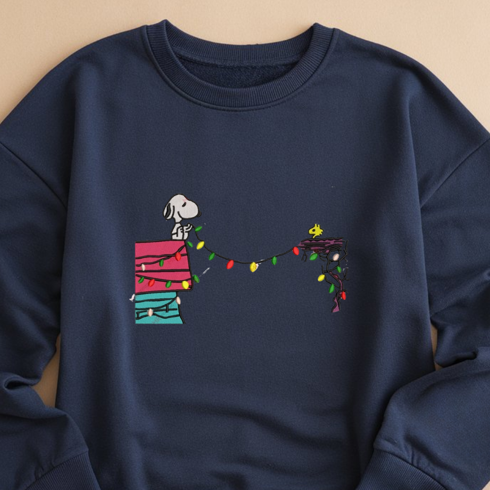 Embroidered Cartoon Christmas Sweatshirt, Cute Dog Festive Sweatshirts, Merry Christmas Pullover, Perfect Couple Outfits, Christmas Gifts for Lover