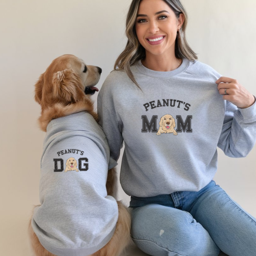 Custom Dog Embroidered Matching Sweatshirt, Hoodie For Women Men, Dog Mom Dog Dad Gift