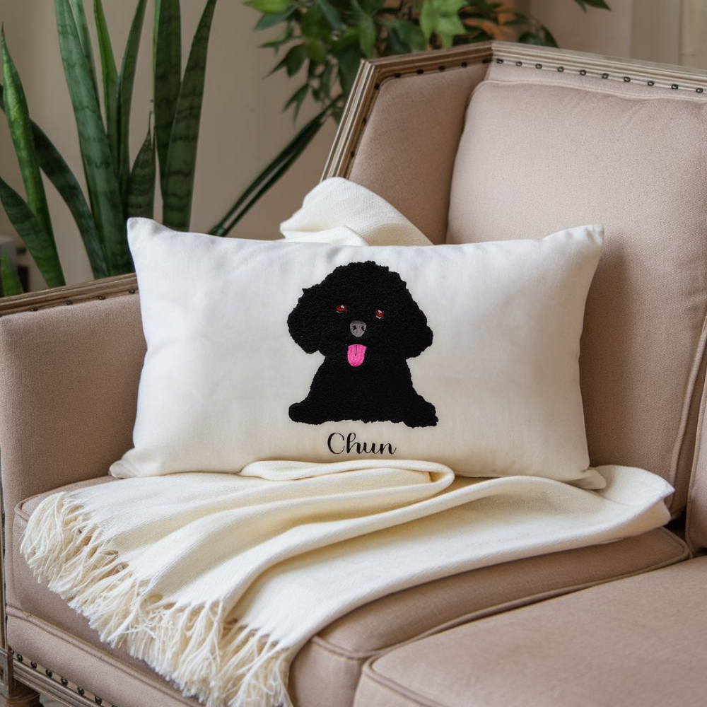 Custom Dog Embroidered Pillow, Punch Needle, Dog Mom Gift