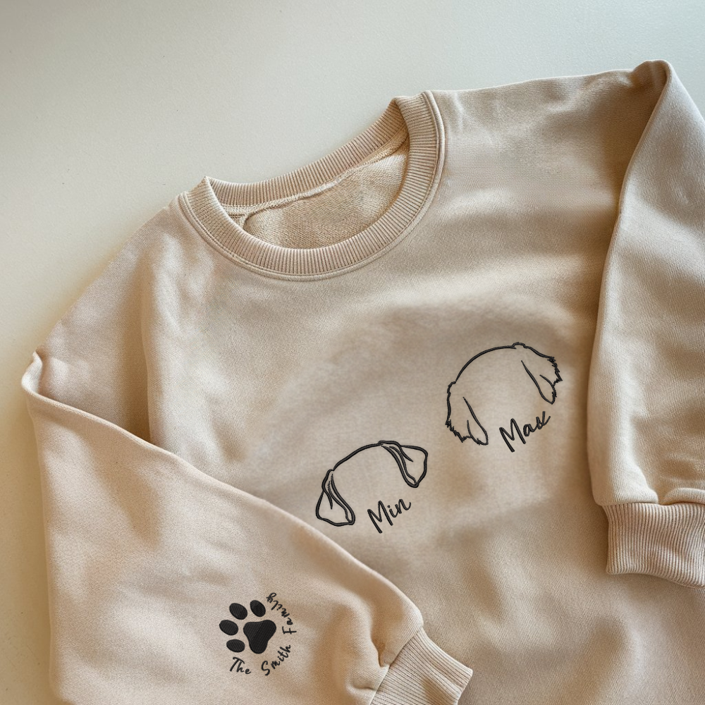 Custom Dog Ears Embroidered Matching Sweatshirt, Dog Mom Birthday Minimalist Gift, Dog Memorial