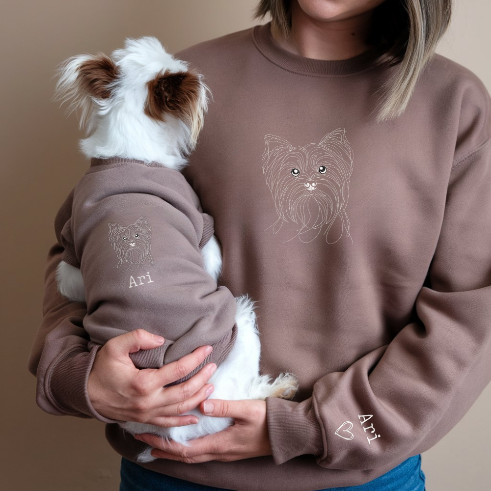 Custom Dog Line Art Embroidered Matching Sweatshirt, Dog Mom Dog Dad Gift, Dog Memorial