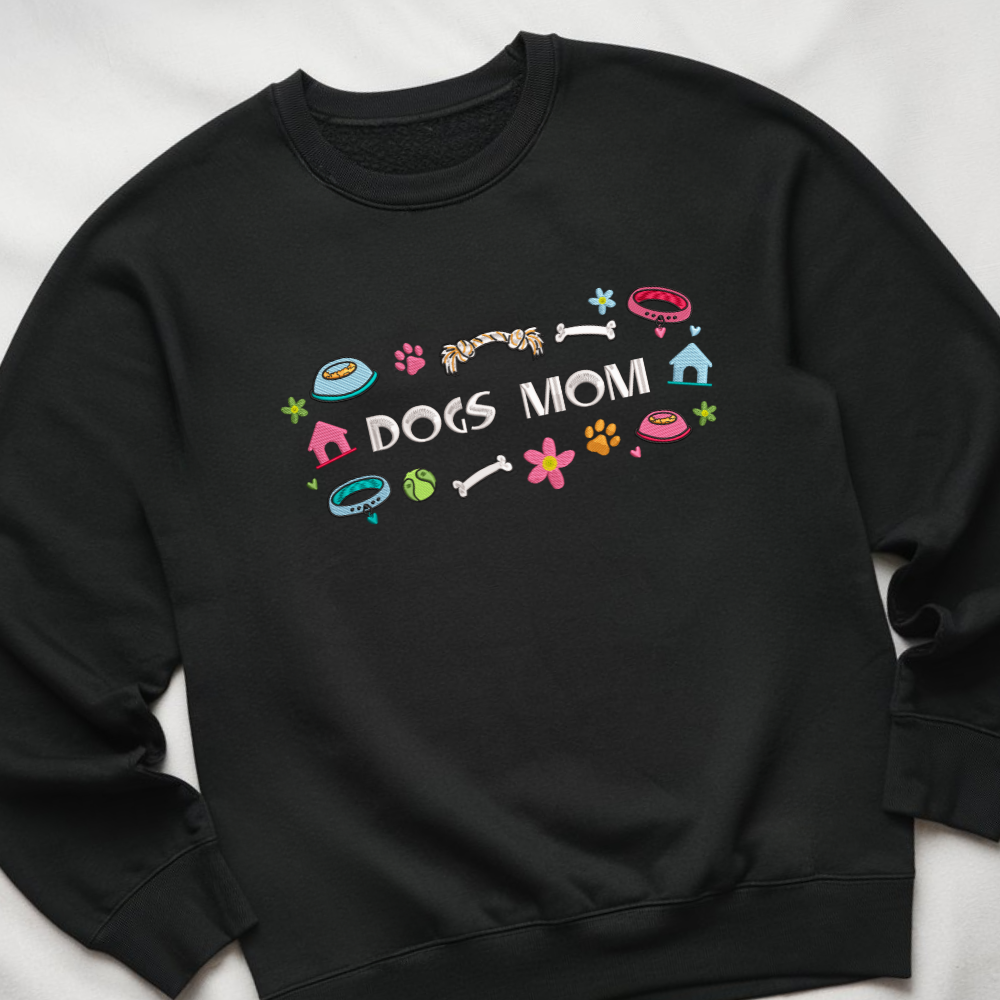 Custom Dog Mama Dog Mom Embroidery Matching Sweatshirt, Dog Lover Gift