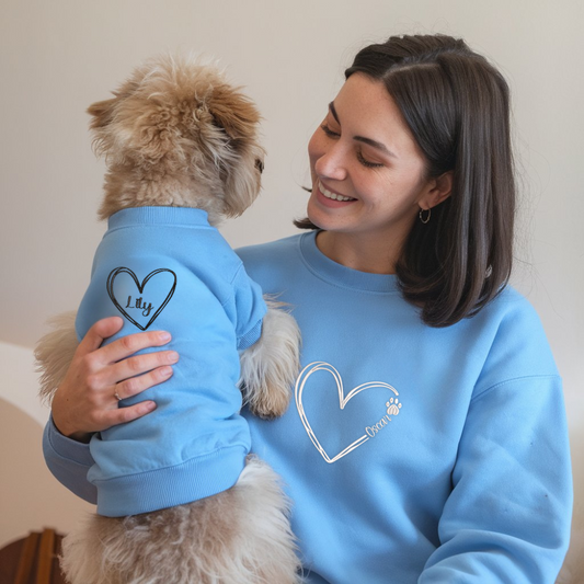 Custom Dog Mom Heart and Paw Print Embroidery Matching Shirt, Dog Lover Gift