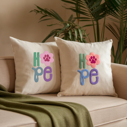 Hope Paw Embroidered Pillow, Punch Needle