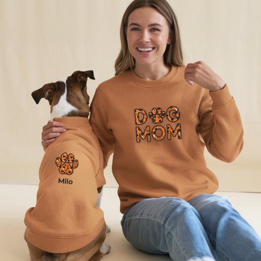 Applique Embroidered Dog Mom Matching Sweatshirt, Custom Dog Mama Gift