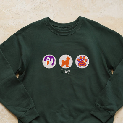 Custom Halloween Dog Silhouette Embroidered Matching Sweatshirt, Dog Mom Gift