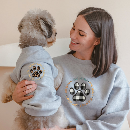 Dog Mama Custom Dog Applique Embroidery Sweatshirt, Dog Paw Matching Shirt, Dog Mom Gift