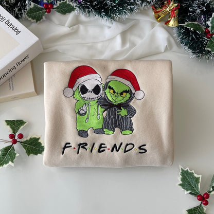 Embroidery Christmas Sweatshirt with Fun Characters Design for Men and Women, Festive Sweatshirt Christmas