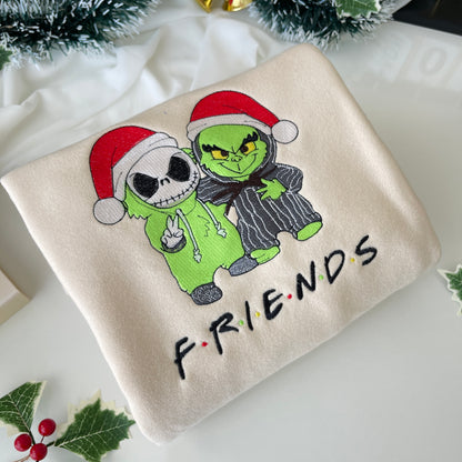 Embroidery Christmas Sweatshirt with Fun Characters Design for Men and Women, Festive Sweatshirt Christmas