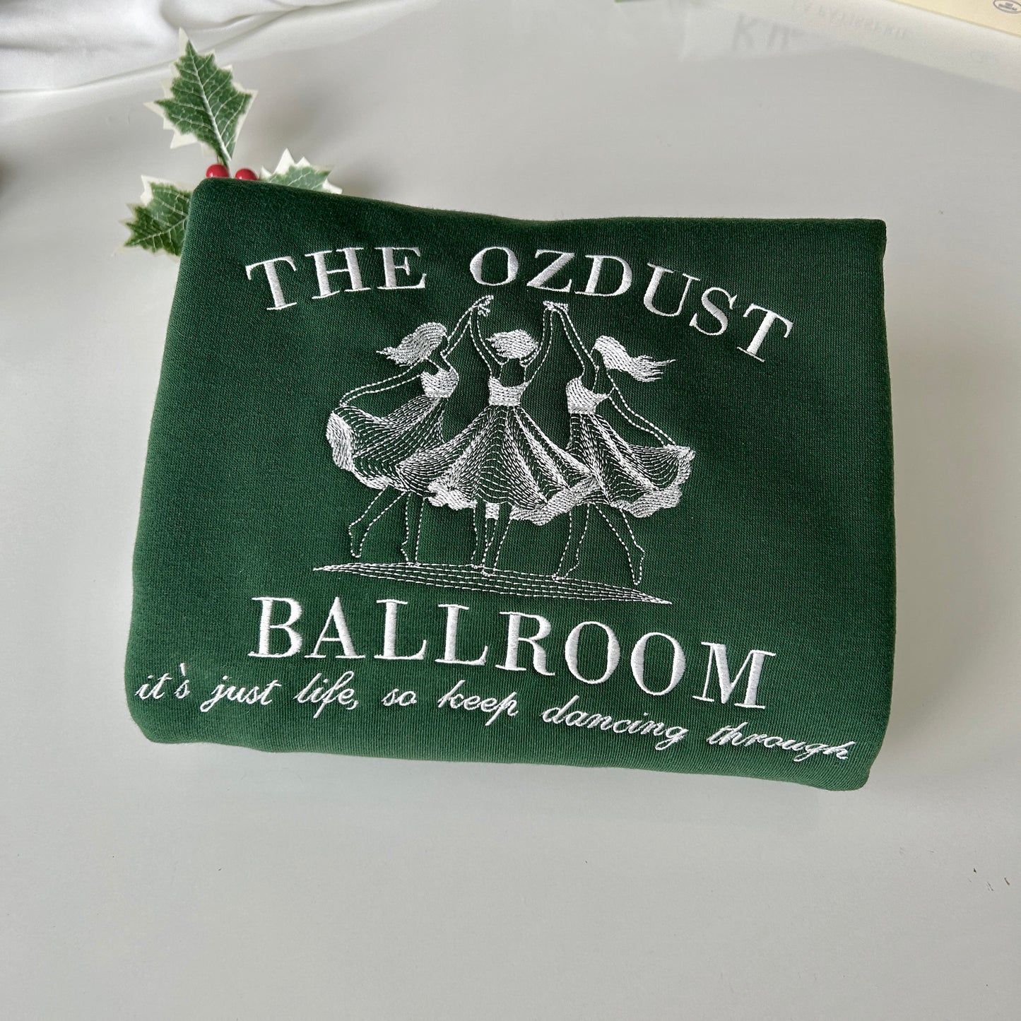 The Ozdust Ballroom Wicked Embroidered Sweatshirt, Dancing Through Life Elphaba, Glinda, Wizard of Oz, Cotton, Recycled Polyester Blends