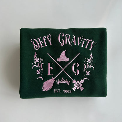 Embroidery Wicked Musical Elphaba and Glinda Sweatshirt, Defy Gravity Quote Top Wicked Movie