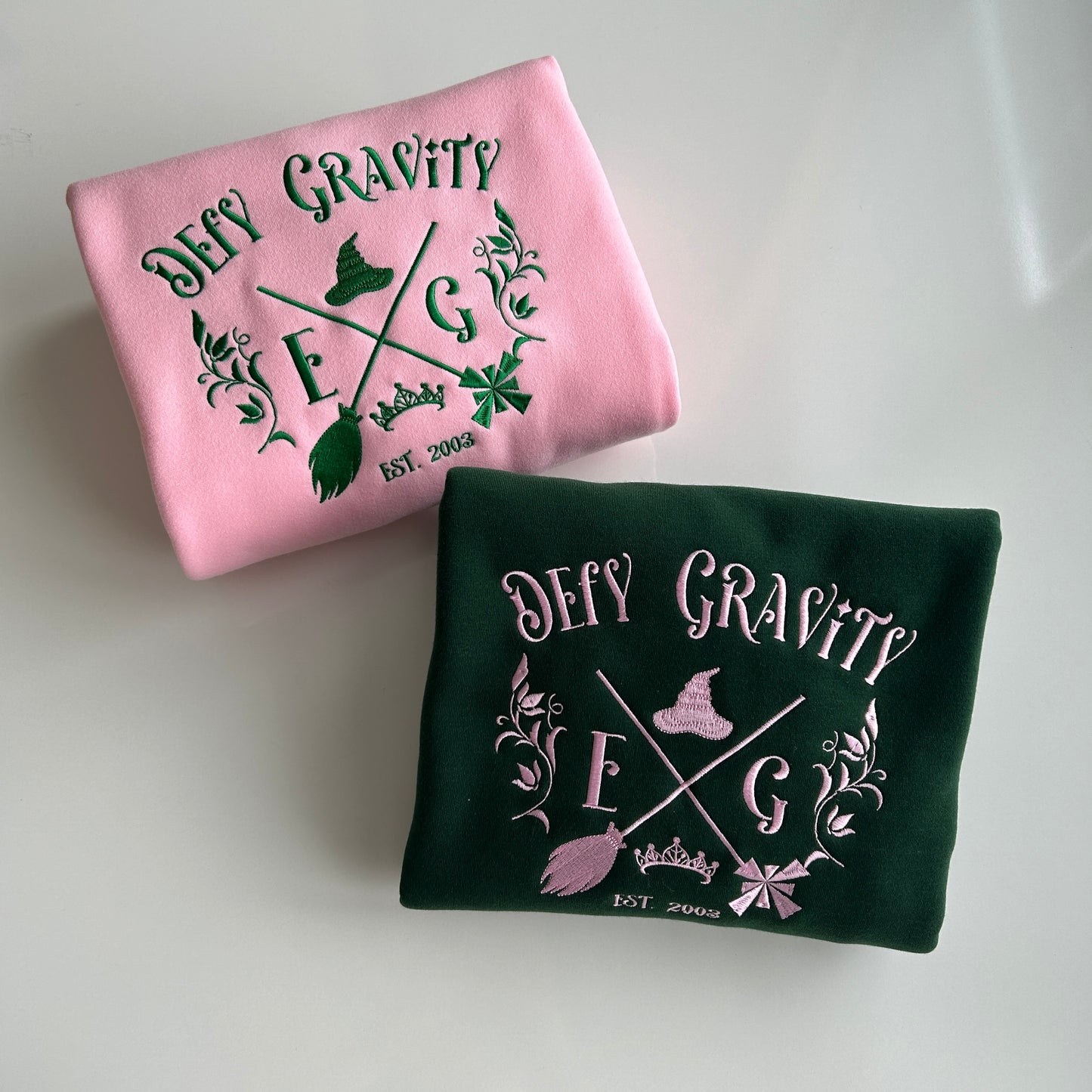 Embroidery Wicked Musical Elphaba and Glinda Sweatshirt, Defy Gravity Quote Top Wicked Movie