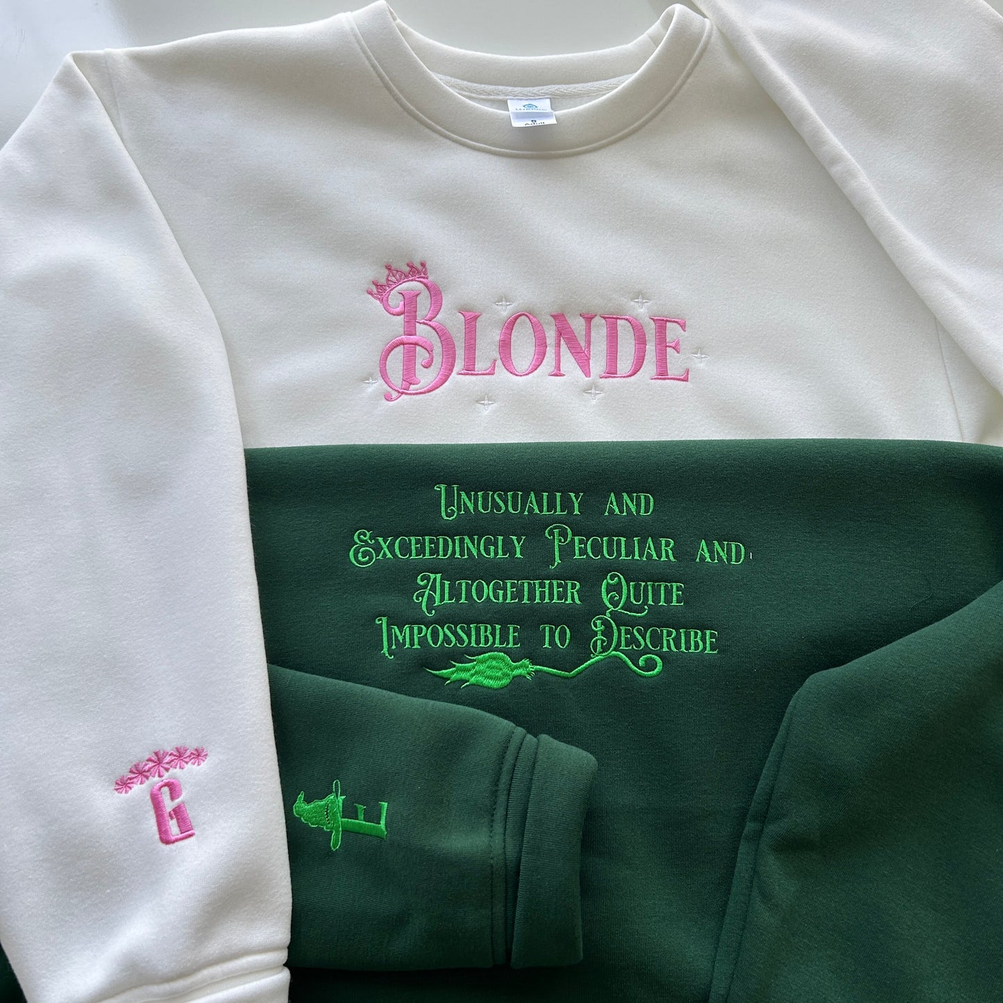 Elphaba Glinda Wicked Duo Embroidered Sweatshirts, Blonded Glinda Quotes Crewneck, Exceedingly Peculiar Funny Shirt, Wicked Musical Movie Fan Gift