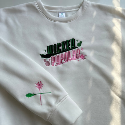 Wicked Popular Embroidery Crewneck Sweatshirt, Cute Wicked Musical Inspired Apparel