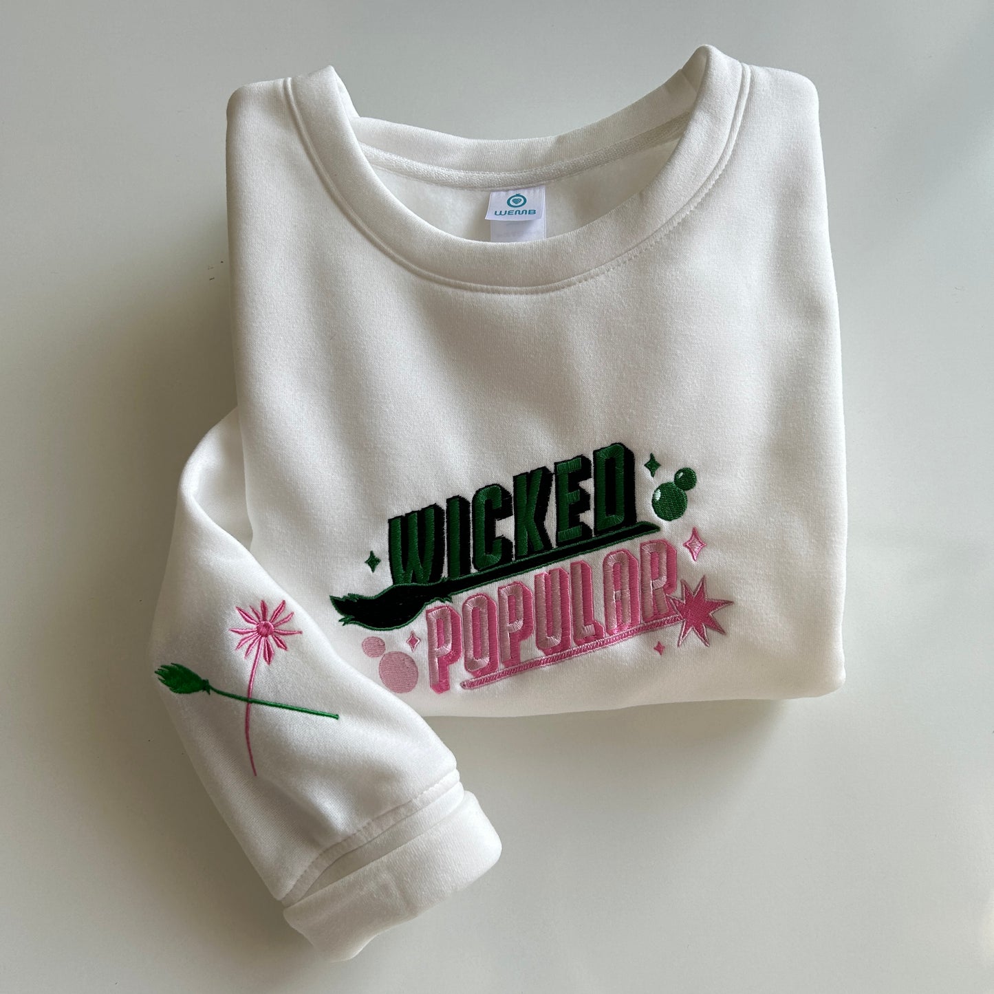 Wicked Popular Embroidery Crewneck Sweatshirt, Cute Wicked Musical Inspired Apparel