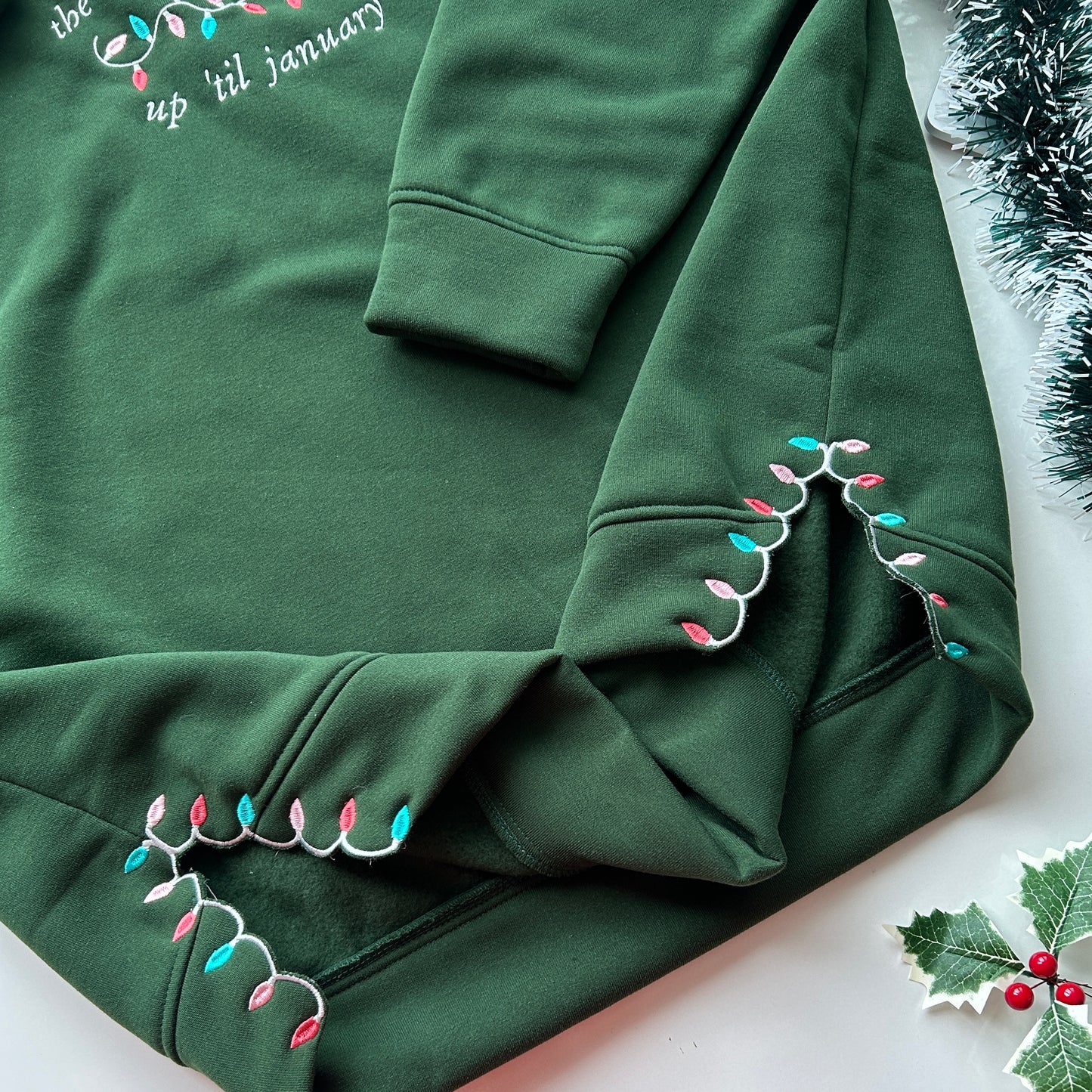 We Could Leave the Christmas Lights Up Till January Lover Lyric Embroidery, Side Bow Applique Crewneck Xmas