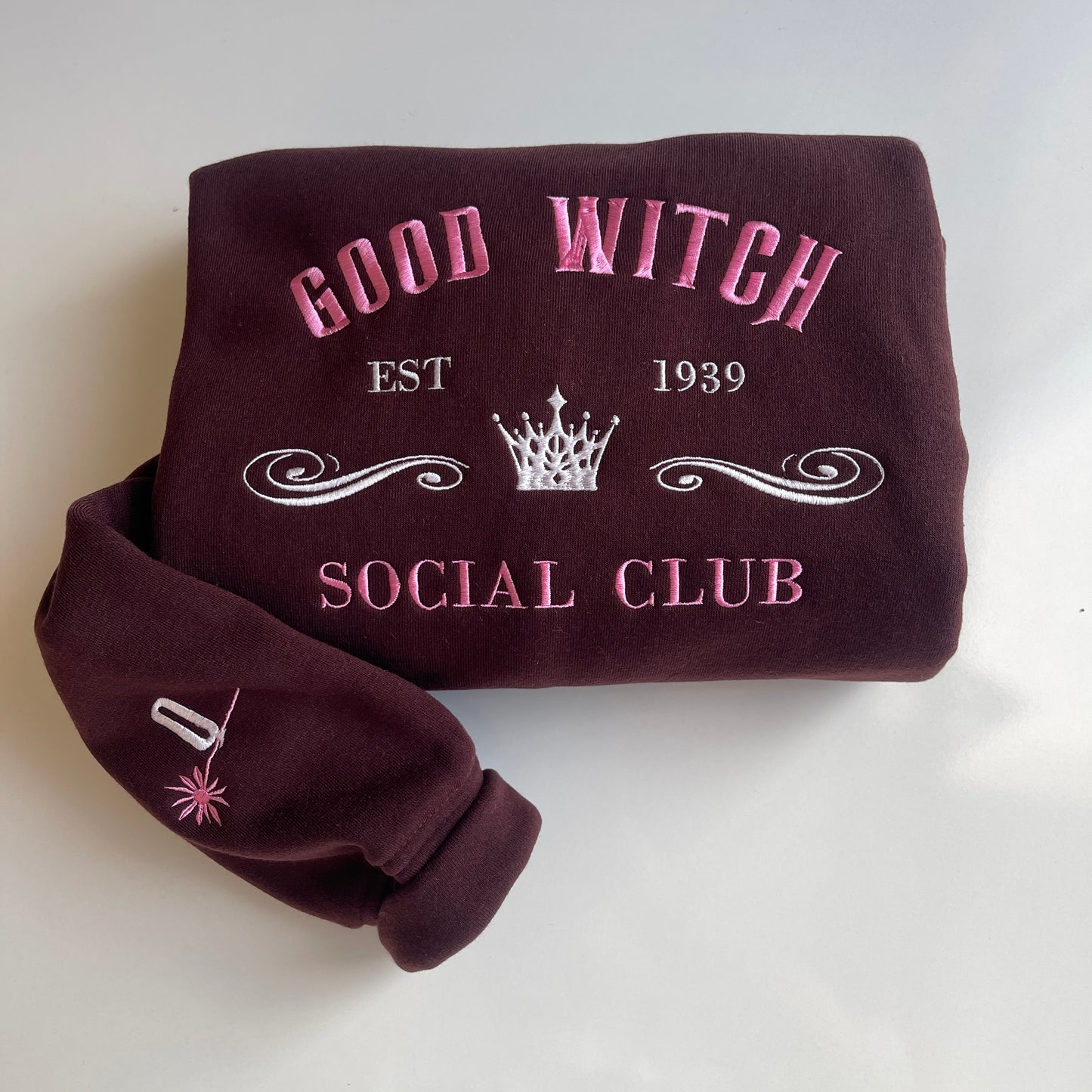 Good Witch Bad Witch Social Club Embroidered Sweatshirt, Cute Womens Sweatshirt, Besties Fall Crewneck Gift Cotton, Recycled Polyester Blends