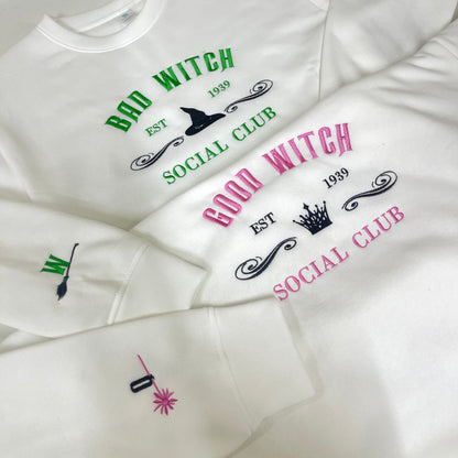 Good Witch Bad Witch Social Club Embroidered Sweatshirt, Cute Womens Sweatshirt, Besties Fall Crewneck Gift Cotton, Recycled Polyester Blends