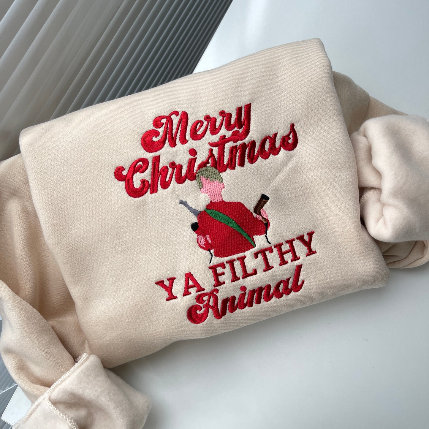 Merry Christmas Ya Filthy Animal Embroidered Sweatshirt, Home Alone Sweatshirt, Funny Sweatshirt, McCalliste Cotton