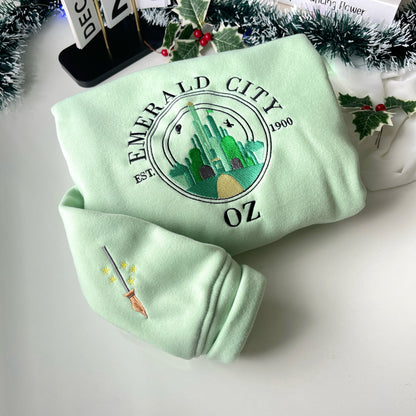 Wizard of Oz Shirt, Embroidered Emerald City Oz Sweatshirt, Elphaba, Glinda, Broadway Musical Theater Gift Elphaba and Glinda Crewneck Hoodie, Wizard of Oz Gift, Defy Gravity Shirt